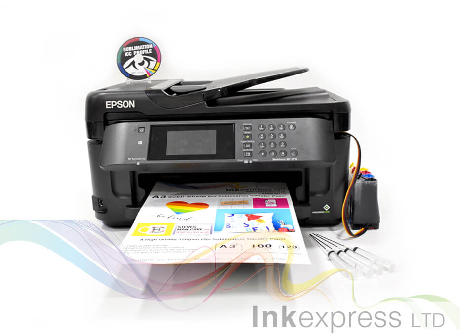 Sublimation Starter Package Epson Wf 7710dwf Printer Ink System 4 X 100ml Ink And Paper 1548